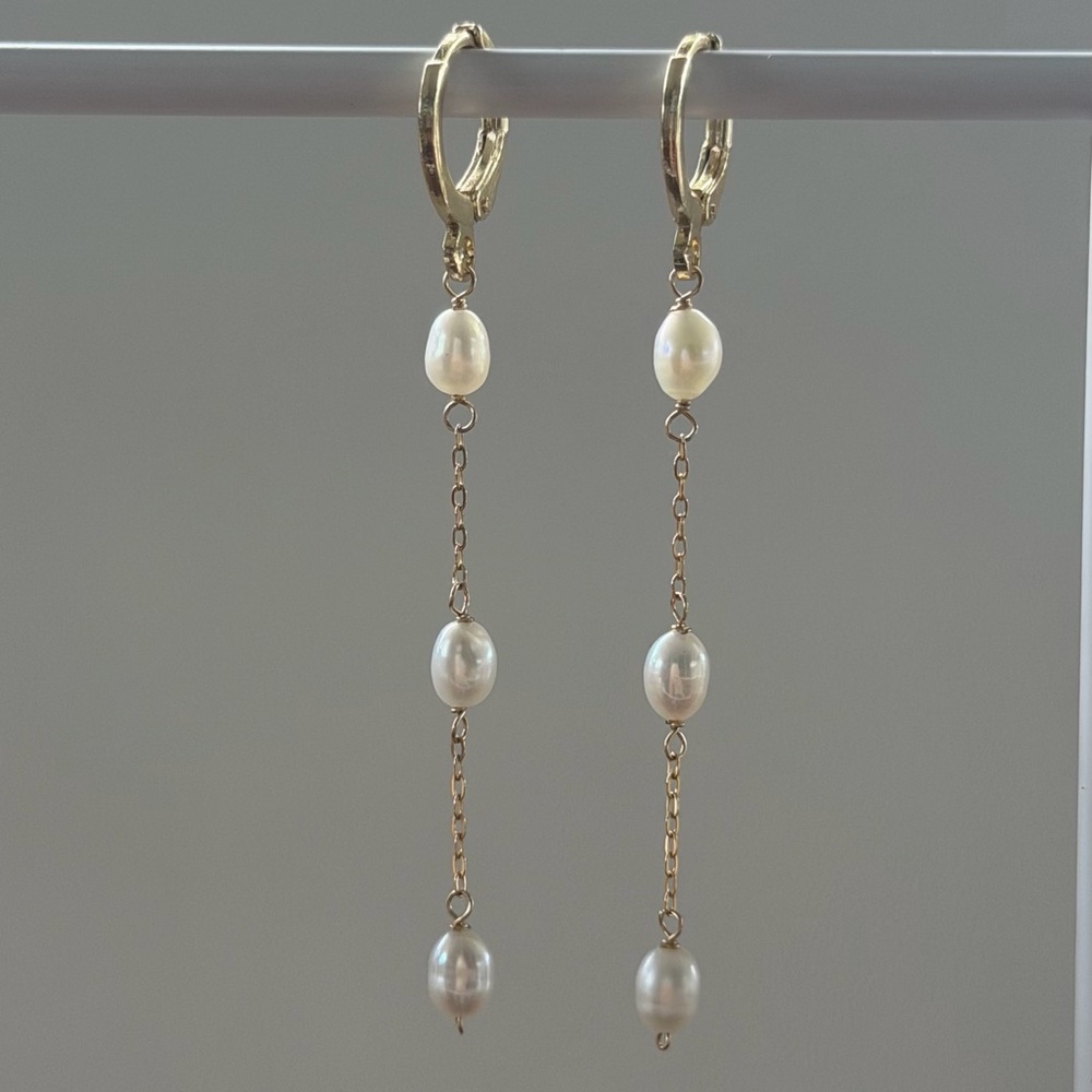 Triple White Fresh Water Pearl Drop Earrings